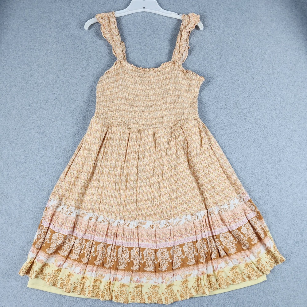 Maurices Dress Womens Large Multi Boho Mixed Print Smocked Chest Tiered Ruffle